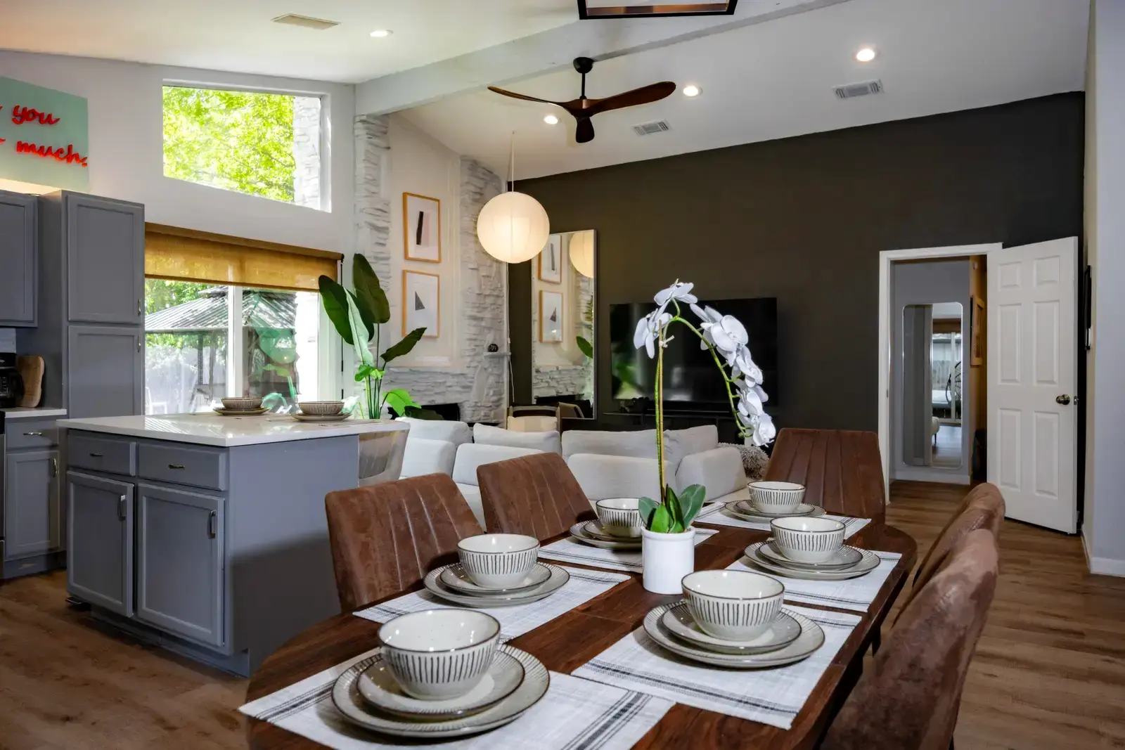 Dining table set for a group meal
